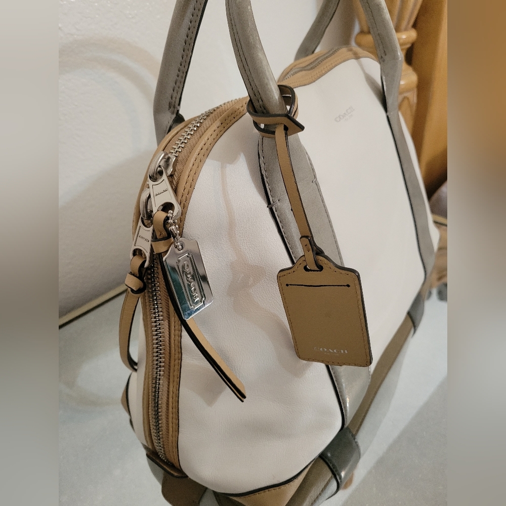 Coach White and Tan Leather Handbag